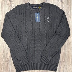 BRAND NEW MENS LARGE POLO CHARCOAL WITH WHITE CREST KNIT SWEATER WITH TAGS